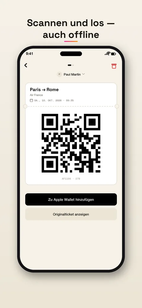Ticket mit QR-Code, bereit zum Scannen