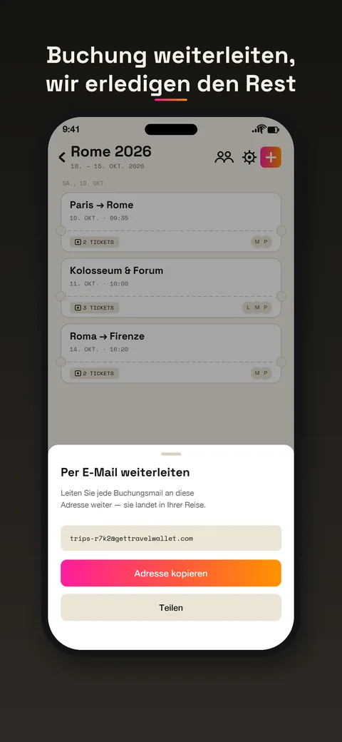 Weiterleiten einer Buchungs-E-Mail