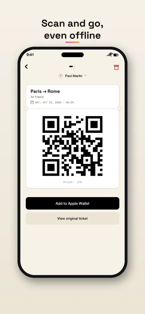 Ticket with QR code, ready to scan
