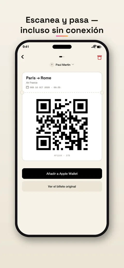 Billete con código QR, listo para escanear