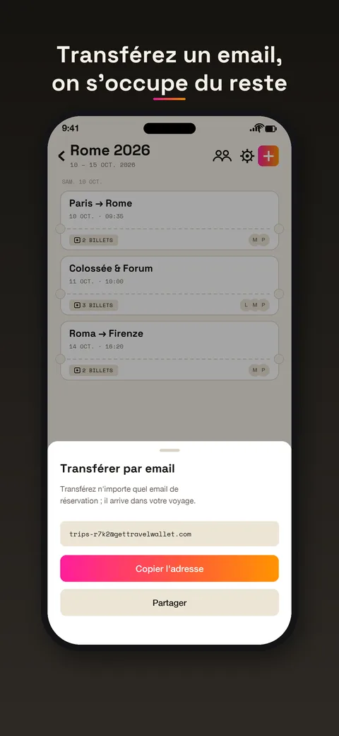 Transfert d'un e-mail de réservation
