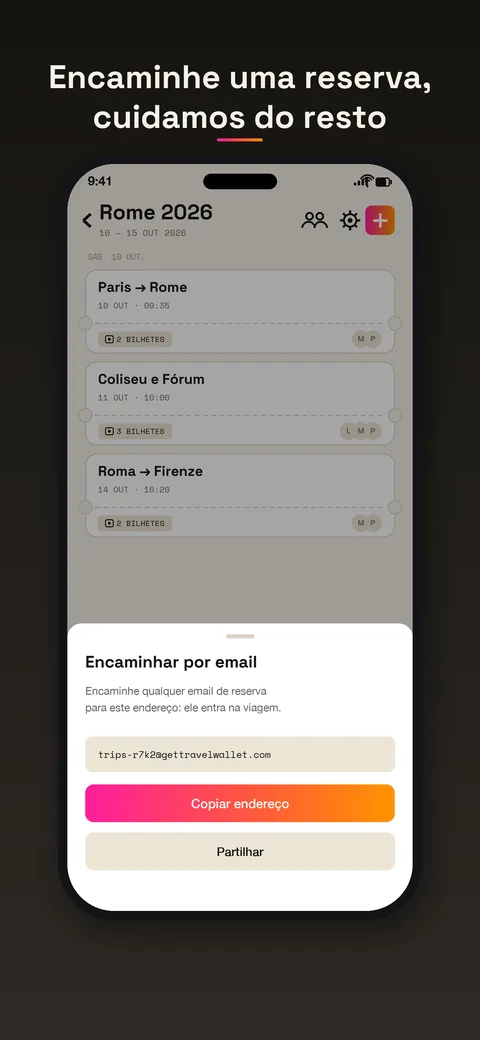 Encaminhamento de um email de reserva
